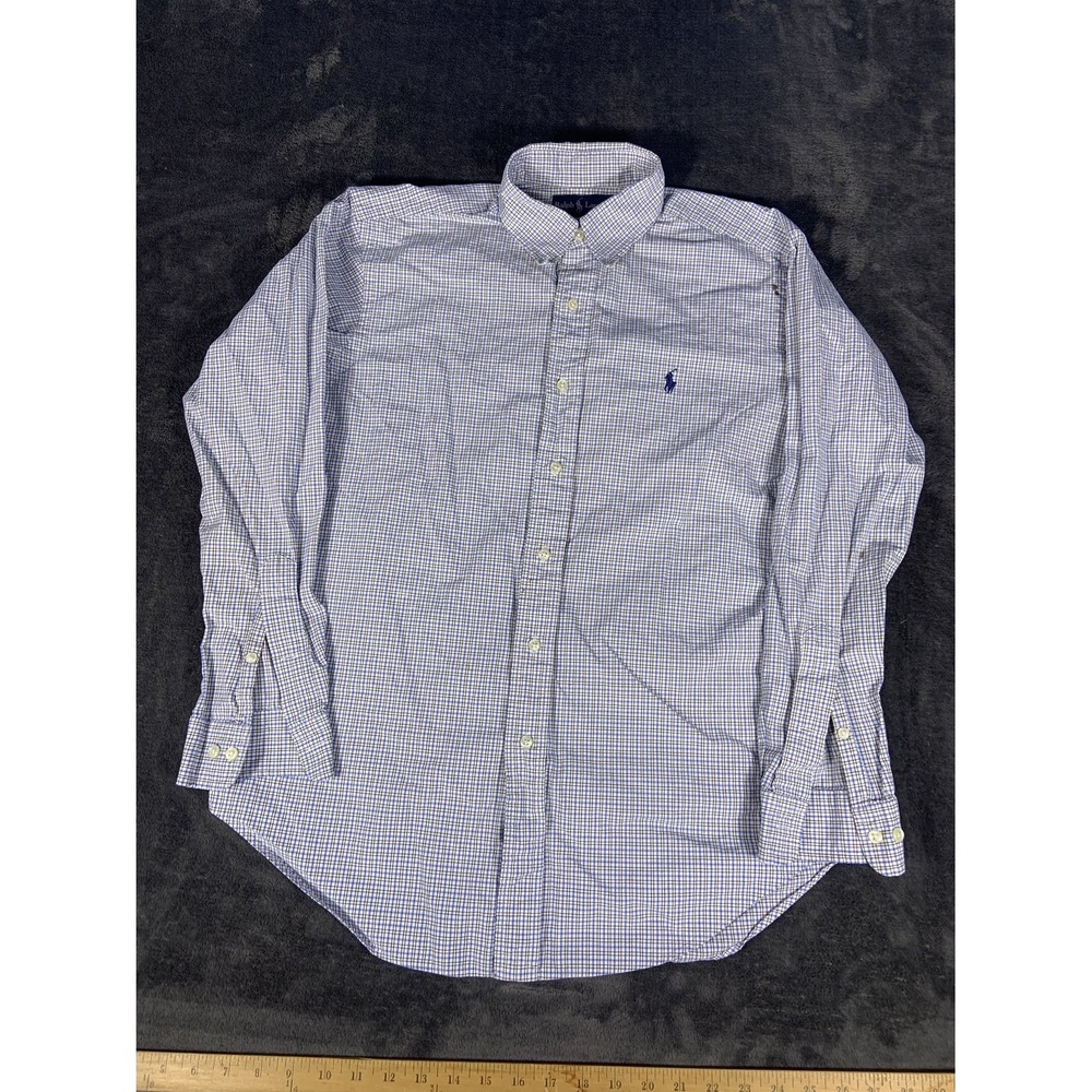 Polo Ralph Lauren Classic Fit Shirt 15.5 32/33 Blue White Tattersall Check Pony